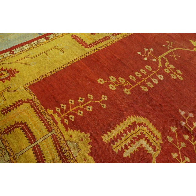 1880s Red Field Tribal Geometric Antique Turkish Oushak Rug 12' 10" X 15' Handknotted Wool Carpet For Sale - Image 9 of 18