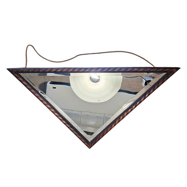 Triangular Oak Mirrors with Facet Cut Edges, Set of 2 For Sale - Image 3 of 17