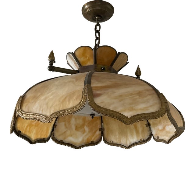 Vintage Slag Pedestal Hanging Lamp For Sale