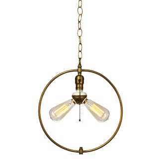 Mid-Century Modern Double Cluster Brass Hoop Pendant Light Fixture For Sale