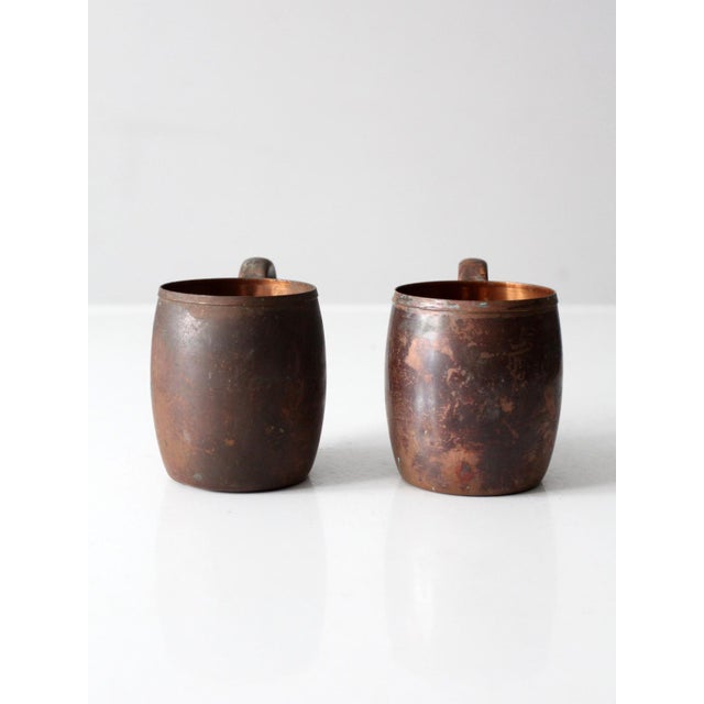 French Country Vintage Copper Mugs With Handles Pair For Sale - Image 3 of 11