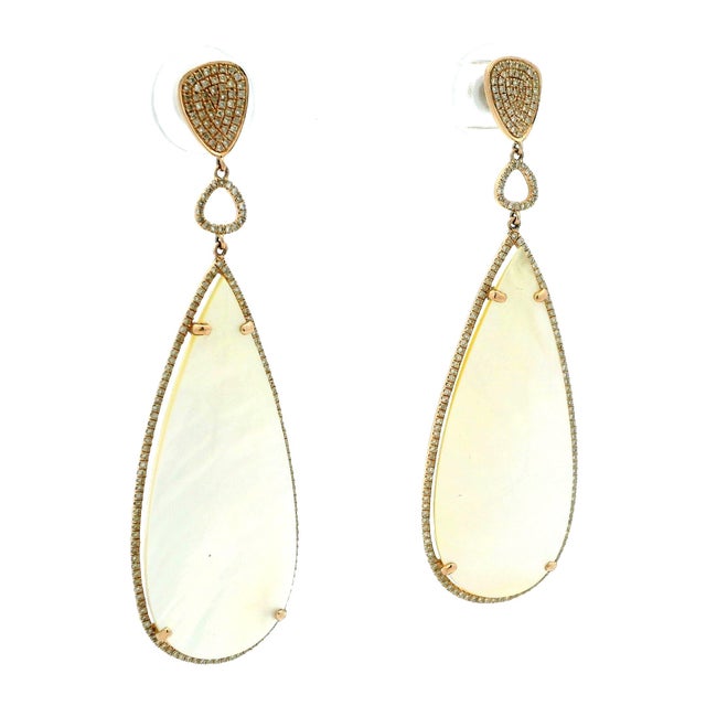 Contemporary 18K Yellow Gold Mother-of-Pearl & Diamond Teardrop Earrings For Sale In Miami - Image 6 of 12