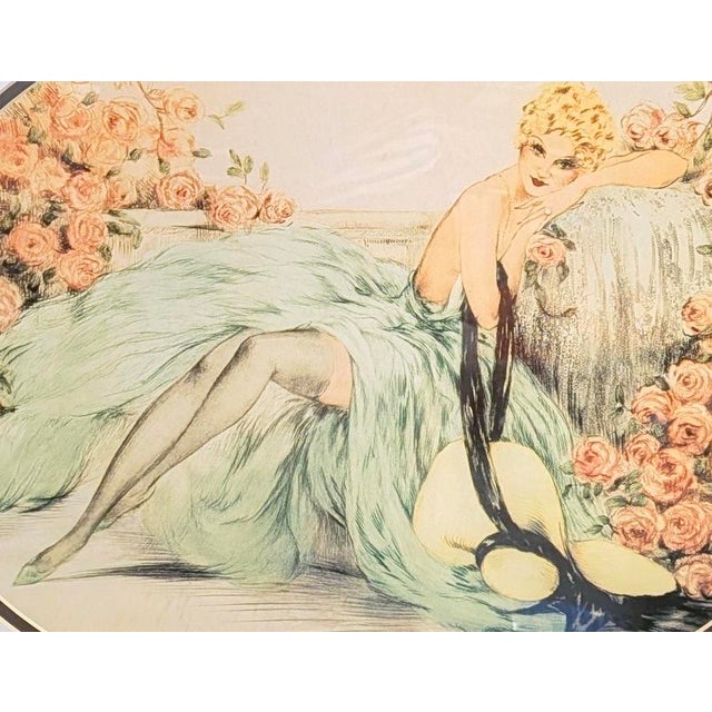 Art Deco Vintage 1974 Louis Icart "La Belle Rose" Framed Art Deco Lithograph Print For Sale - Image 3 of 6