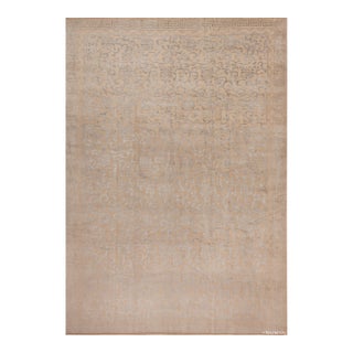Nazmiyal Collection Modern Botanical Design Silk and Wool Rug For Sale