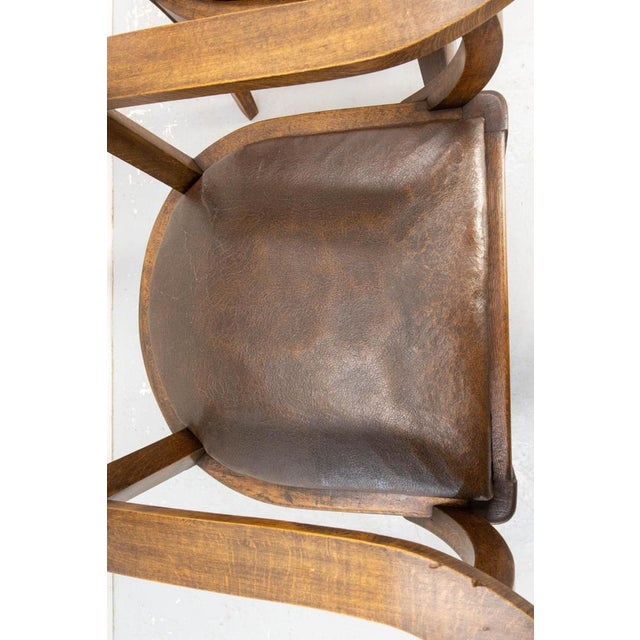 Antique French Beech Armchair in Leather and Wood, 1940, Set of 2 For Sale - Image 11 of 14