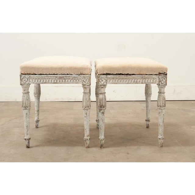 White Swedish 18th Century Louis XVI Style Benches - A Pair For Sale - Image 8 of 8