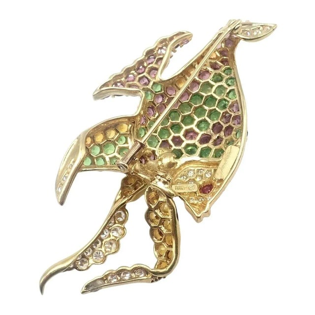 Jean Vitau Diamond Color Stone Large Angel Fish Yellow Gold Brooch For Sale - Image 9 of 10