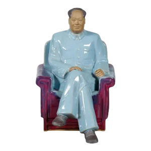 Vintage Glazed Porcelain Statuette of Mao Zedong Seated on an Armchair
