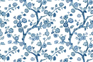 Temple Garden All Over Blue Fabric by the Yard