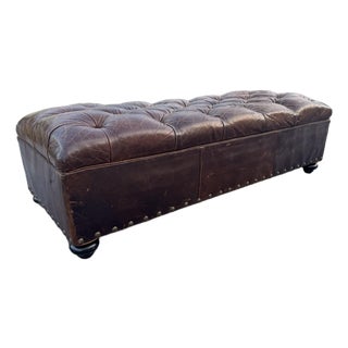 Vintage Chesterfield Leather Ottoman Restoration Hardware For Sale