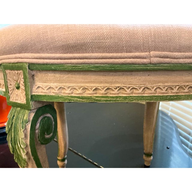 Wood Mid-Century Italian Pink Painted Fruitwood French Louis XVI Style Ottoman Vanity Stool For Sale - Image 7 of 7