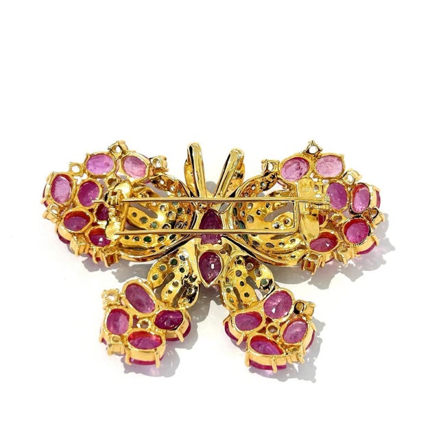 Early 21st Century Stunning Bochic "Orient" Multi Sapphires & Ruby Brooch Set In 18K Gold & Silver For Sale - Image 5 of 18