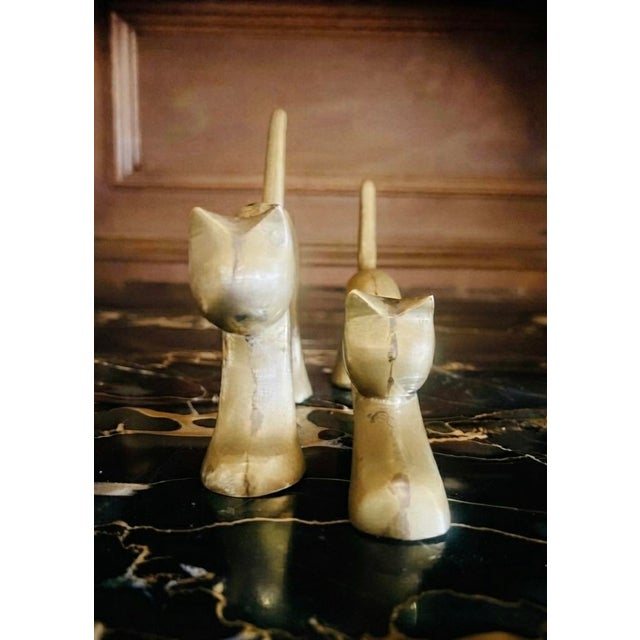 Metal Vintage Mid-Century Brass Stretching Cats Pair For Sale - Image 7 of 7