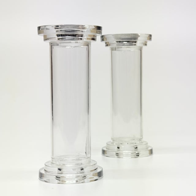 1980s Adaptable Clear Acrylic Candle Holders - A Pair For Sale - Image 9 of 9