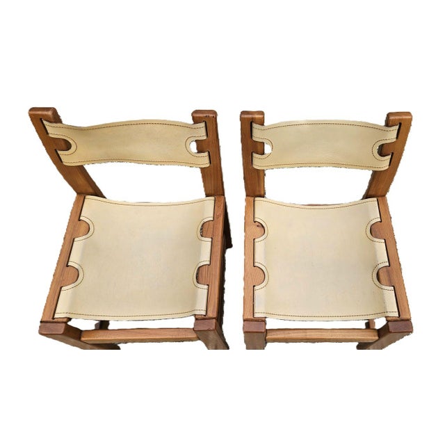 Set of Chairs in Elm and Cream Leather from Maison Regain For Sale - Image 13 of 16