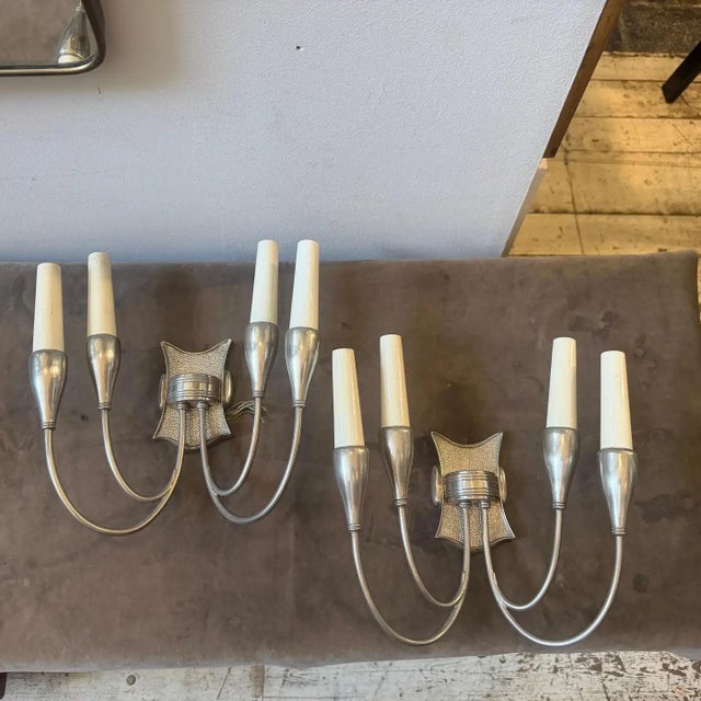 1950s Pietro Chiesa Style Mid-Century Art Deco Nickel Plated Brass Wall Sconces For Sale - Image 10 of 15
