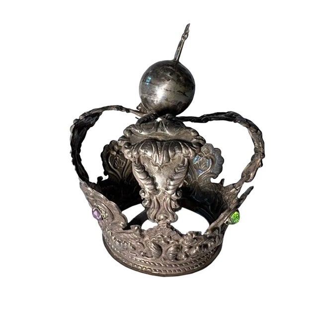 Late 20th Century Silver-Tone Metal Crown With Colored Jewels For Sale - Image 4 of 11