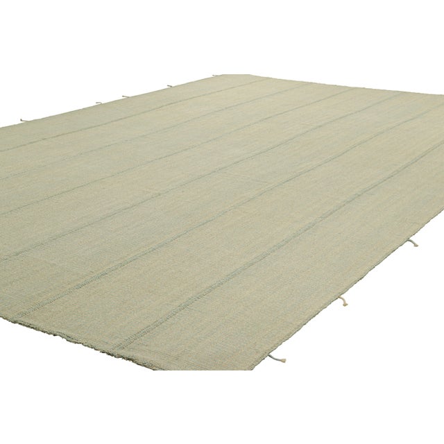 Rug & Kilim Rug & Kilim’s Contemporary Oversized Kilim in Blue and Beige Textural Stripes For Sale - Image 4 of 7