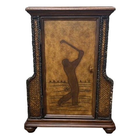 Mid 20th Century Woven Rattan Accent Cabinet Side Table Door Shelf Boho Golf For Sale