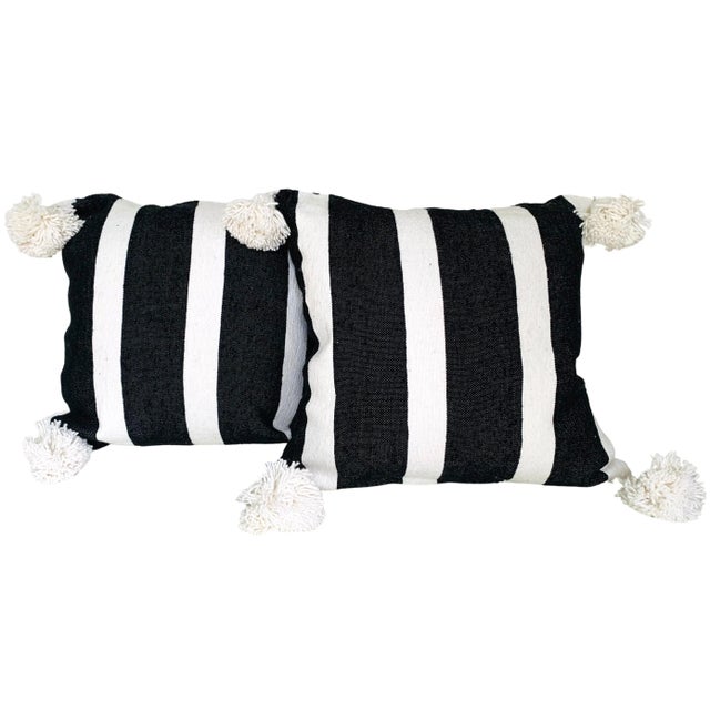 Moroccan Handloomed Pom-Pom Pillows, 19" x 19" - A Pair For Sale - Image 4 of 4