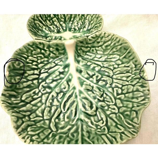 Bordallo Pinheiro Bordallo Pinheiro Green Cabbage 2-Part Relish Dish For Sale - Image 4 of 4