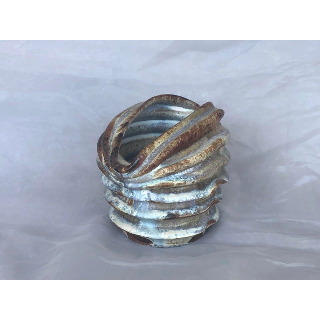Contemporary Modern Studio Art Pleated Pottery Vase For Sale - Image 3 of 13