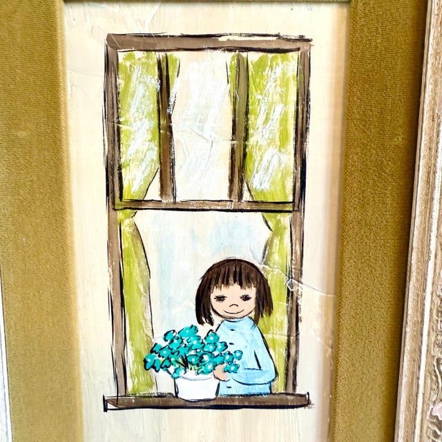 1960s Original Framed Painting of Children in Windows by Flavia Marie Weedn 1929-2015 For Sale - Image 4 of 12