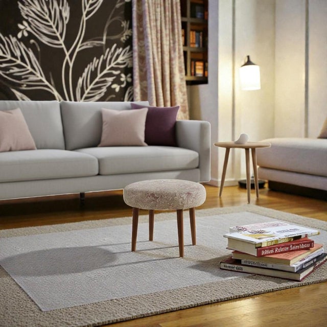 Beige Round Stool in Chrysanthemum Toile from Morris & Co, 1960s For Sale - Image 8 of 13