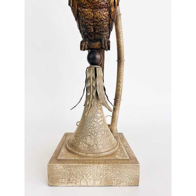 Brass Late 20th Century Palm Beach Chic Brass Macaw Parrot Tole Palm Tree Lamp For Sale - Image 8 of 11