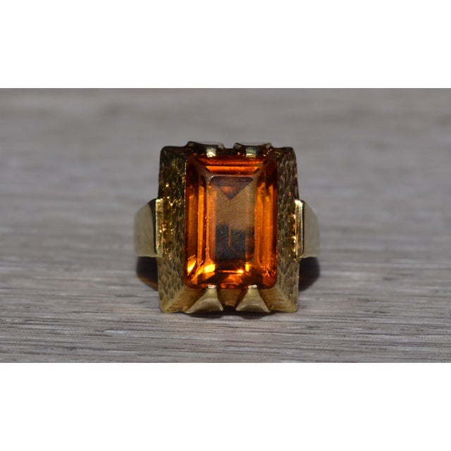 The Whitsett: Ladies Mid Century Citrine Cocktail Ring in 14K Yellow Gold For Sale - Image 9 of 11
