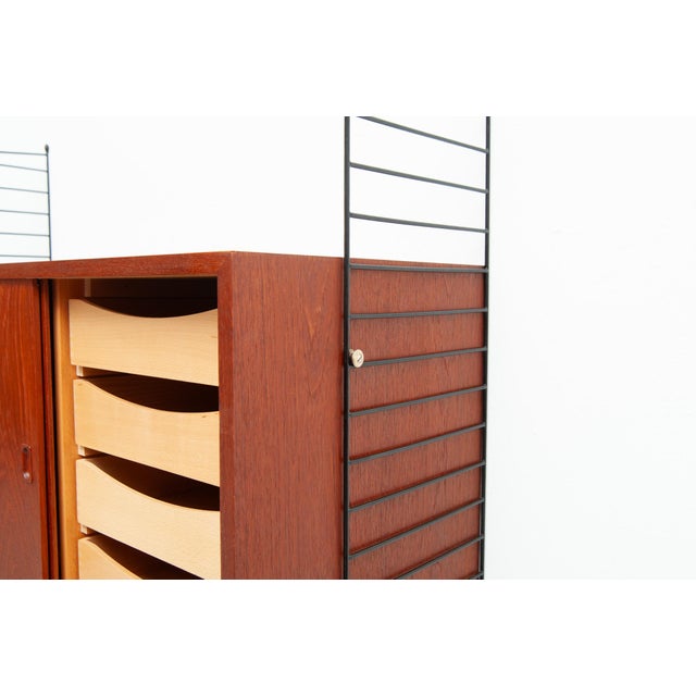 Wood String Wall Sideboard in Teak by Kajsa & Nisse Strinning, 1950s For Sale - Image 7 of 13