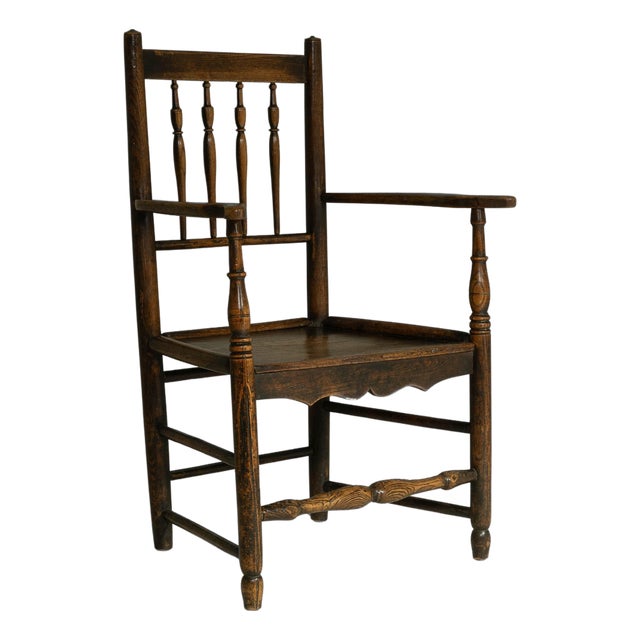 19th Century English Yorkshire Oak Spindle-Back Armchair For Sale