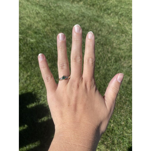 Dainty Emerald & Diamond Ring, 14k Yellow Gold, Ring Size 7.25, Engagement For Sale In Greensboro - Image 6 of 6