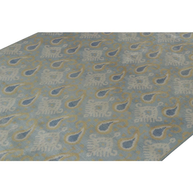 Rug & Kilim Rug & Kilim’s Classic Ikats Style Rug With Gold, White and Blue Patterns For Sale - Image 4 of 8