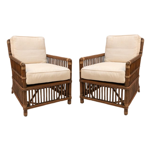 Vintage Pair of Palecek Stick Rattan State President's Chairs For Sale