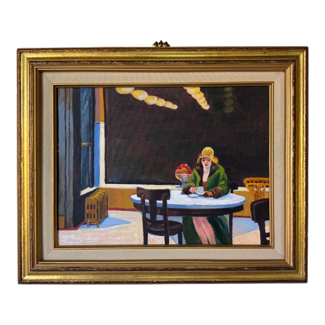 Vintage Figurative Still Life Interior Scene Oil on Canvas Board Panel Painting by Florence Zevich, Framed For Sale