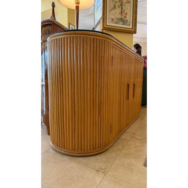 Gabriella Crespi Mid-Century Modern Pencil Reed Rattan Oval Demilune Credenza For Sale - Image 4 of 8
