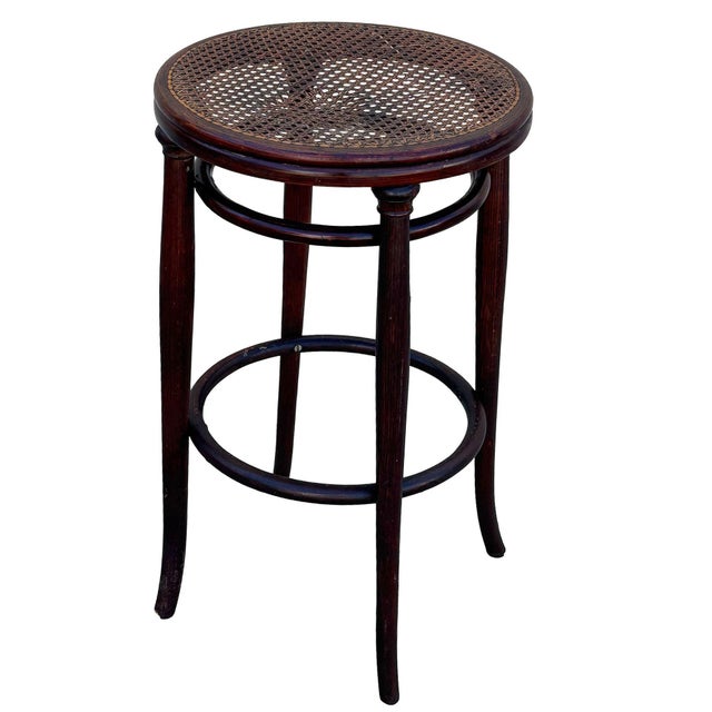 Traditional 19th Century Victorian Vienna Bent Oak & Cane Bar Stool by Thonet For Sale - Image 3 of 5