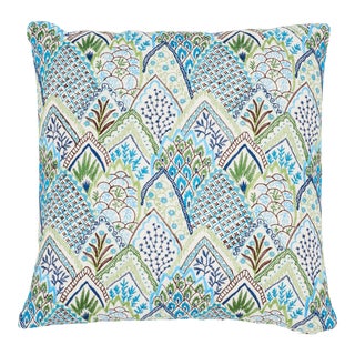 Schumacher Albizia Embroidery 20" Pillow in Blue & Green For Sale