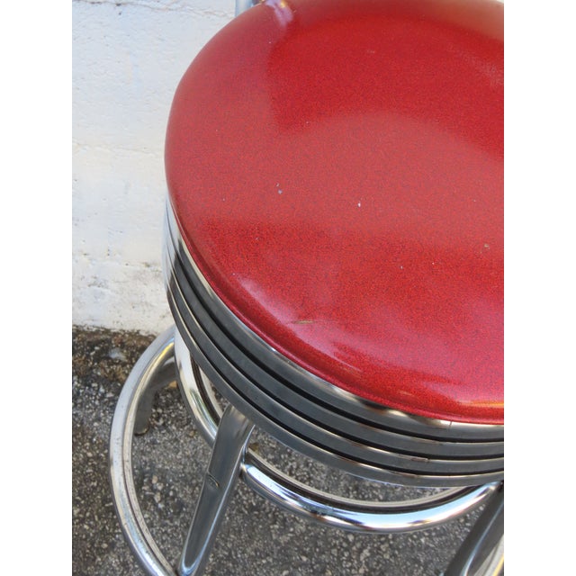 Retro Mid Century Modern Swivel Red Vinyl and Chrome Barstools 6350 For Sale - Image 16 of 18