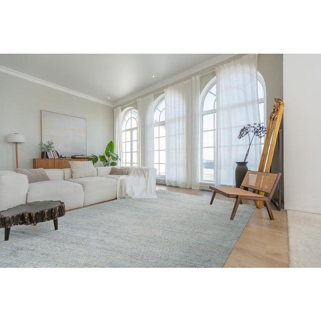 8x10 Green Hand-Knotted Silk Subtle Woven Texture Solid Open Field Carpet Rug For Sale In New York - Image 6 of 6