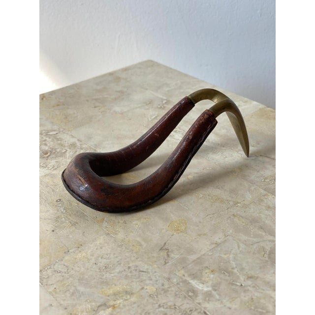 Mid-Century Modern Circa 1950s Leather Wrapped Brass Pipe Rest in the Style of Carl Auböck For Sale - Image 3 of 12