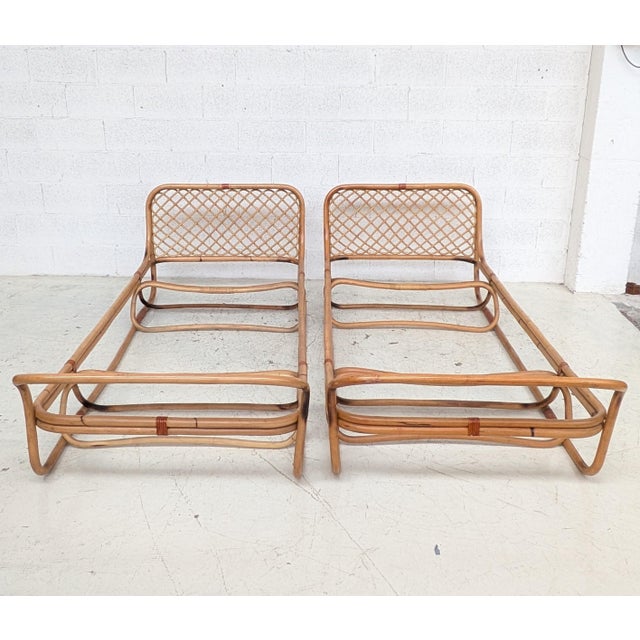 Brown Italian Bamboo Single Beds, 1960s, Set of 2 For Sale - Image 8 of 16