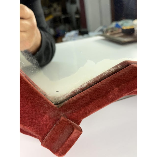 Textile Red Velvet Horseshoe Wall Mirror, 1950s For Sale - Image 7 of 10