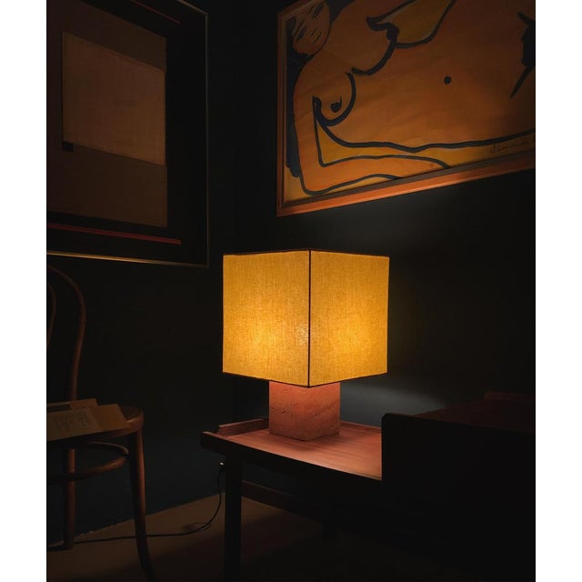 White Travertine Small Roma 1 Square Table Lamp by Nassi For Sale - Image 4 of 6