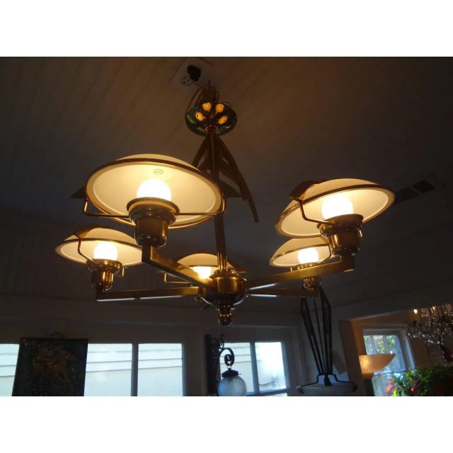Metal Italian Mid-Century Modern Stilnovo Style Brass Chandelier For Sale - Image 7 of 9
