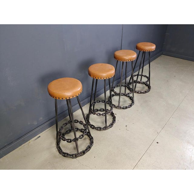 1970s Brutalist Chain Link Bar Stools, 1970s, Set of 4 For Sale - Image 5 of 11
