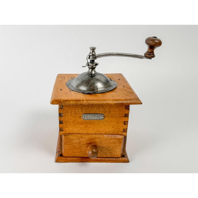 French Vintage Japy Frères Wooden Manual Coffee Grinder For Sale - Image 3 of 17