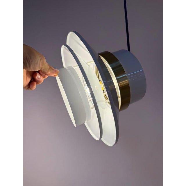 Danish High-Gloss White Brass Pendant Lamp For Sale - Image 3 of 11