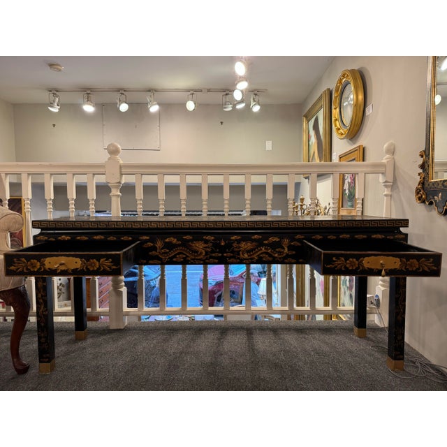 Wood Mid 20th Century Trouvailles Hand Painted Dragon Motif Low Alter Table For Sale - Image 7 of 12